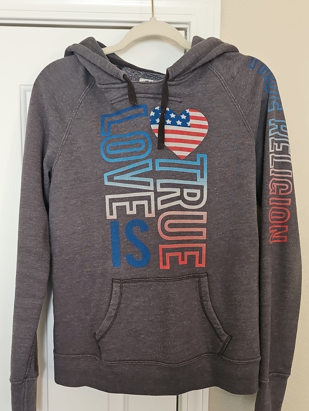 True Religion Women's Gray 'Love Is True' Patriotic Graphic Hoodie